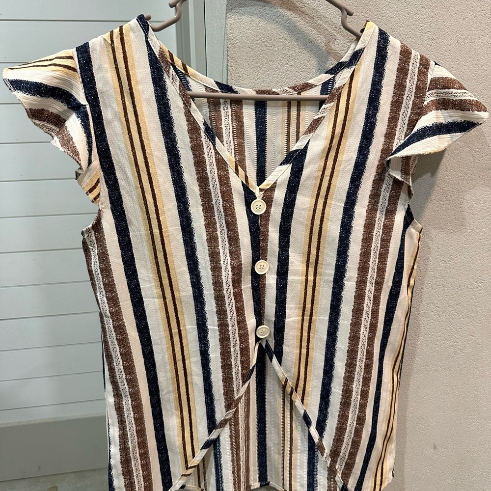 Striped Ruffle Sleeve Top - Multicolor - Picture 2 of 2